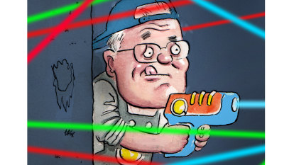 Strike!: ScoMo hosts bowling and laser tag for the press pack