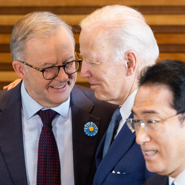 Off to a flying start: Prime Minister Albanese with US President Joe Biden, Japan’s Prime Minister Fumio Kishida and Prime Minister of India Narendra Modi after the Quad leaders’ summit in Tokyo on Tuesday.