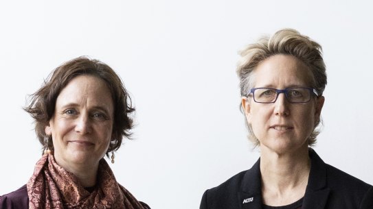 COSBOA CEO Alexi Boyd and ACTU Secretary Sally McManus after a press conference at Parliament House  on Monday.