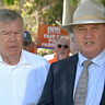 One Nation candidate David Farley (left) and Barnaby Joyce campaigning in Farrer last week.