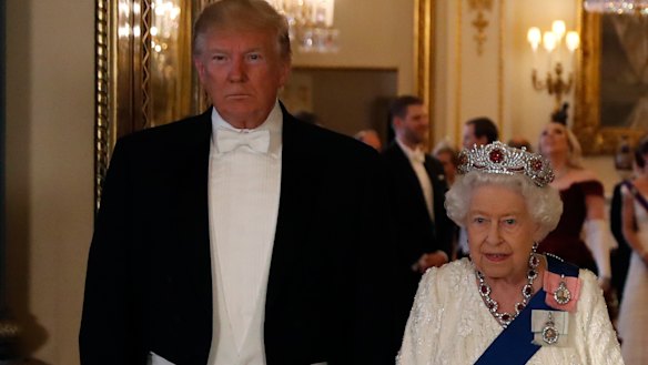 US President Donald Trump, pictured with the Queen, is also visiting London.