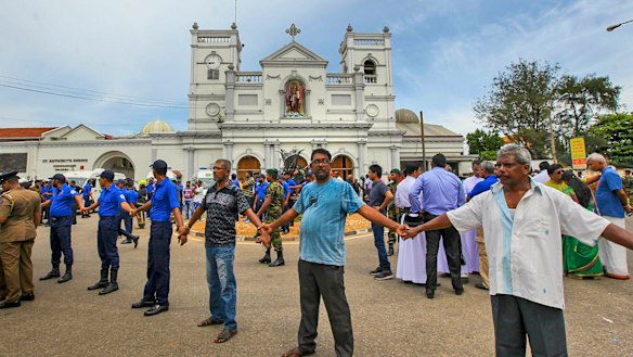 Sri Lankan army soldiers secure the area around St Anthony's Shrine after a blast in Colombo, Sri Lanka. 