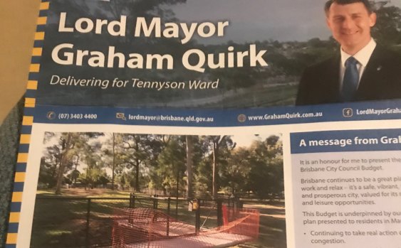 Brisbane City Council brochure sent to Tennyson Ward residents with details of the 2018-19 budget.