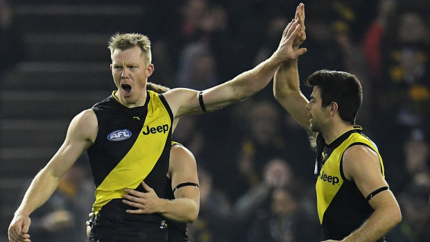 Jack Riewoldt (left) had a huge game for Richmond.
