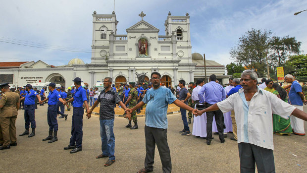 Sri Lankan army soldiers secure the area around St Anthony's Shrine after a blast in Colombo, Sri Lanka. 