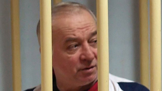 Sergei Skripal talking to his lawyer during a hearing at the Moscow District Military Court in 2006.