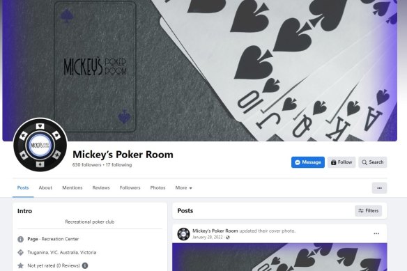 The Facebook page for Mickey’s Poker Room.