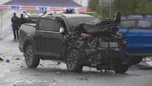 The ute was T-bone by two oncoming cars (pictured).