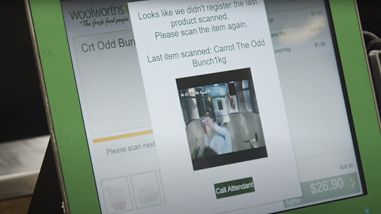 Overhead cameras at Woolworth checkouts keep tabs on your items, but not your face.