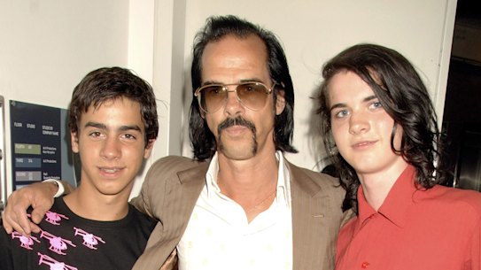 Nick Cave with his sons Jethro and Luke, in 2006.