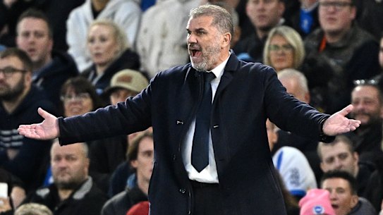 Ange Postecolgou cast a frustrated figure at Amex Stadium in Brighton and Hove.