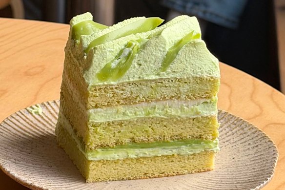 Pandan coconut cream chiffon cake at Khanom House, Chippendale.