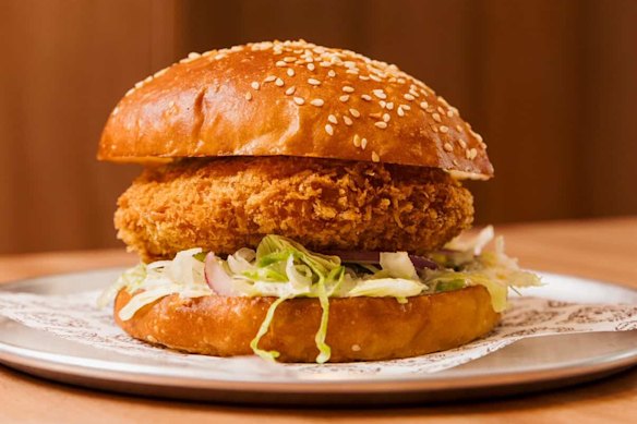 Seoul Tiger's crumbed prawn burger.