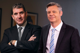HT&E chief executive Ciaran Davis (left) and Seven West Media CEO James Warburton (right)