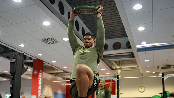 Skelton gets to work in the gym. 