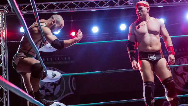 "Wrestling's cool again": Jack Bonza, right, with tag team partner Mick Moretti.