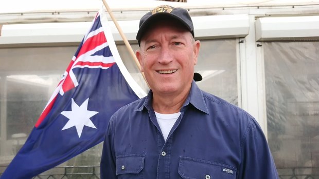 On the fringe: Queensland senator Fraser Anning at the St Kilda rally on Saturday.