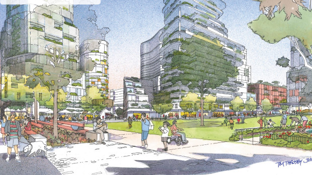 An artist's impression for one of the options of the redevelopment, the Waterloo Village Green 