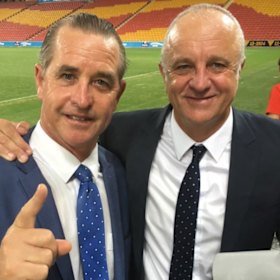 Familiar pose: Stubbs with former Sydney FC coach Graham Arnold.