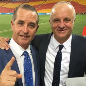 Familiar pose: Stubbs with former Sydney FC coach Graham Arnold.
