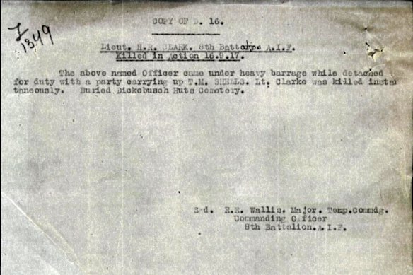 The record of Harold Ross Clark’s death and his burial.