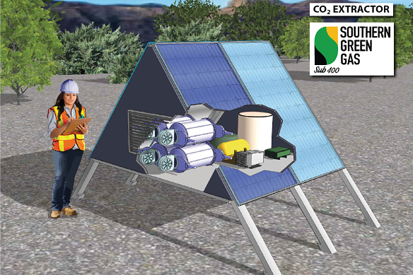 Artist’s impression of a solar-powered direct air capture machine developed by Southern Green Gas and the University of Sydney.
