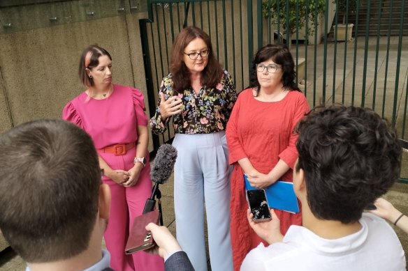 Left to right: Respect Inc state coordinator Lulu Holiday, Queensland Council of Unions secretary Jacqueline King, and DecrimQLD campaign leader Janelle Fawkes. 