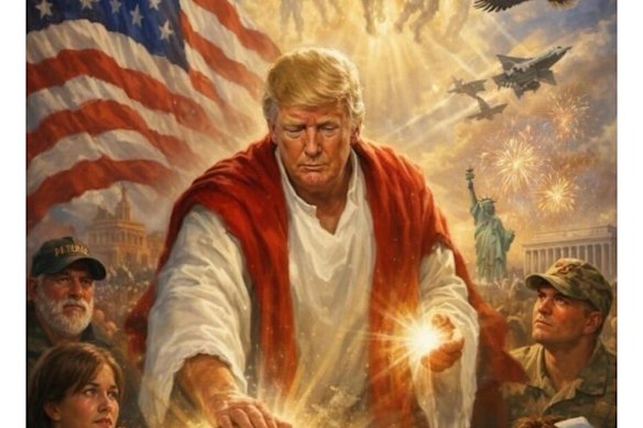 The AI-generated image posted by Donald Trump showing himself as a messianic figure.