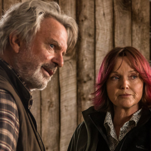 Sam Neill as sheep farmer Colin Grimurson and Miranda Richardson as Kat, the vet, in Jeremy Sims' Australian remake of the Icelandic cult classic Rams. 