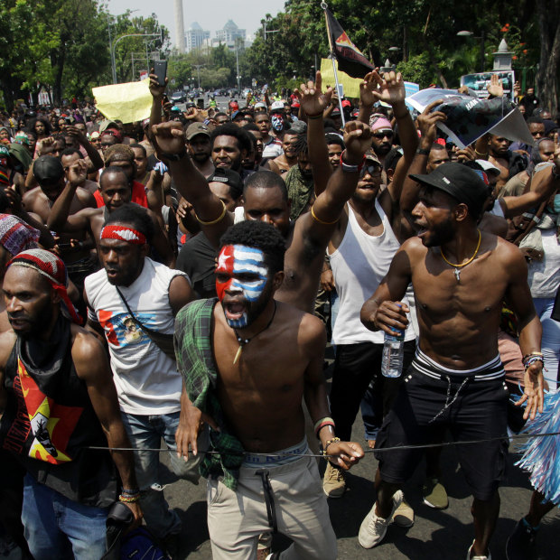 Papuan students protest in Jakarta on August 22.