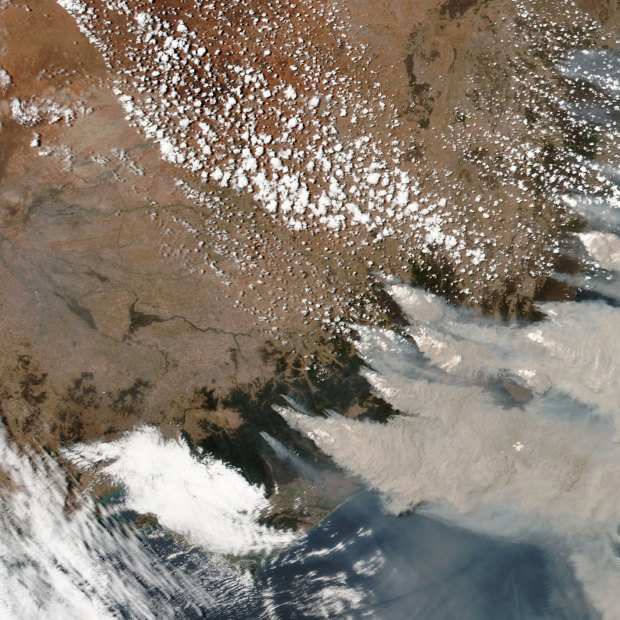 A January 4 satellite image from NASA shows smoke from the Black Summer fires. If they had been their own country, they would have been one of the world's top emitters.