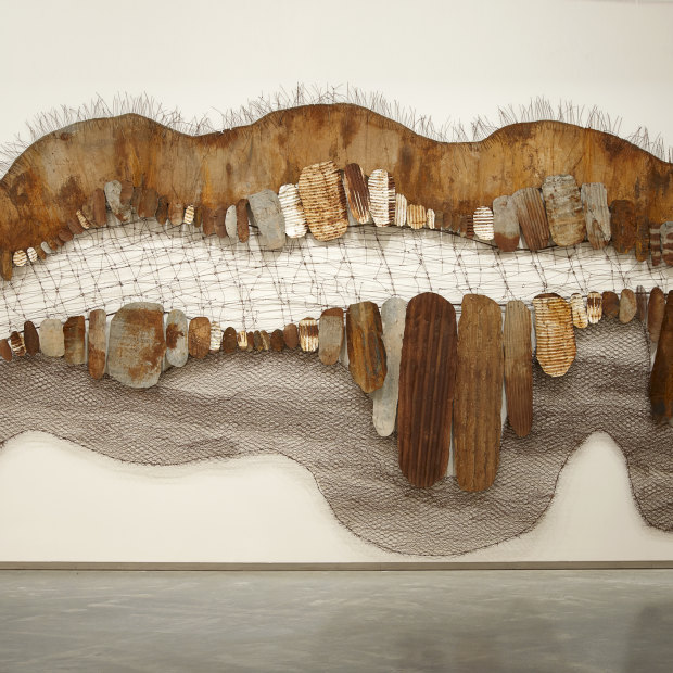 Lorraine Connelly-Northey, 
Three Rivers Country, 2010; corrugated iron, tin, mesh, wire. 
Museum of Contemporary Art.