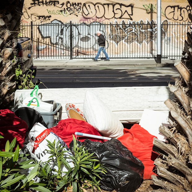 Household rubbish piled up in Havelock Street, St Kilda.