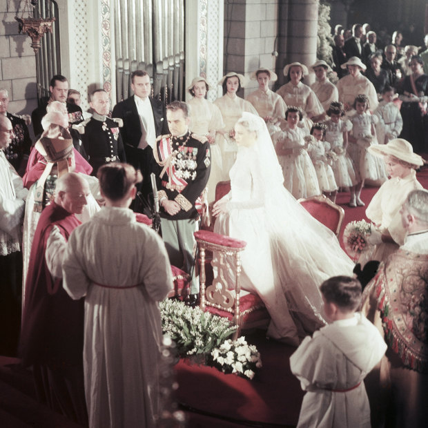Prince Rainier and Grace Kelly marry in Monaco in 1956.