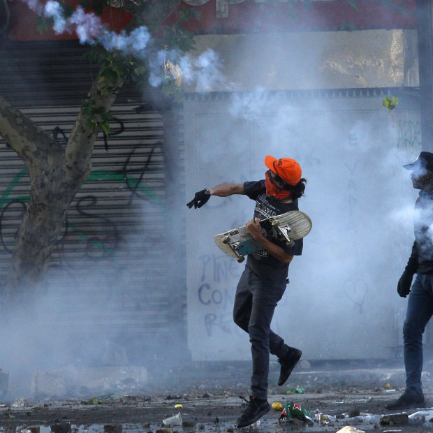 Tear gas in Santiago.