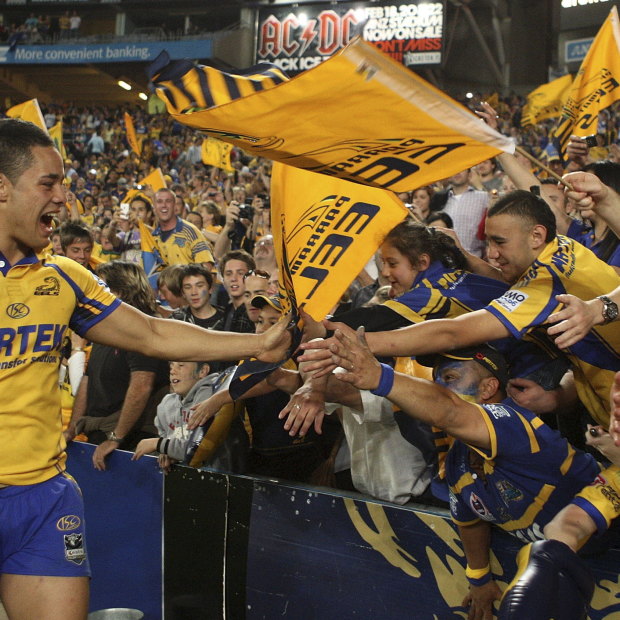 Jarryd Hayne with Eels fans on the night the club defeated the Bulldogs to reach the 2009 grand final.