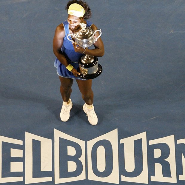 Serena Williams with her Australian Open trophy on January 31, 2009.