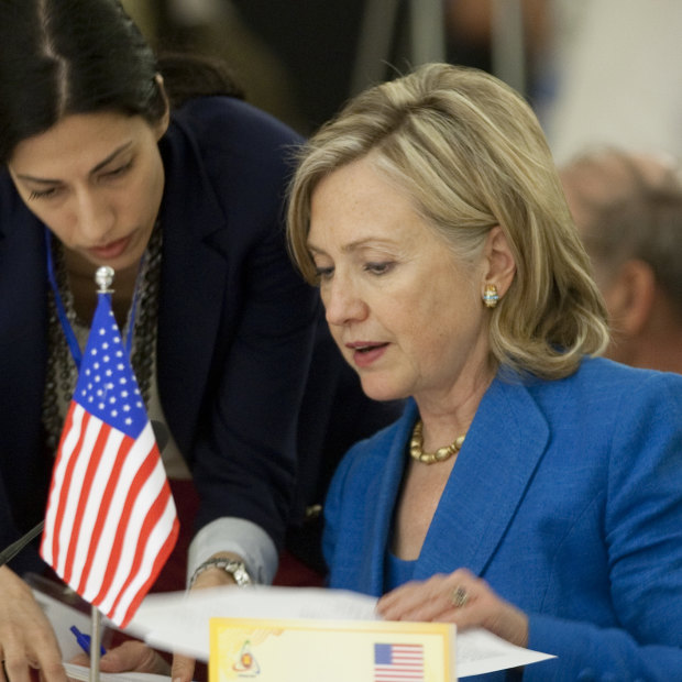 Huma Abedin with Hillary Clinton, then US secretary of state, in 2010, the year before Abedin’s husband’s scandal turned her world upside down.