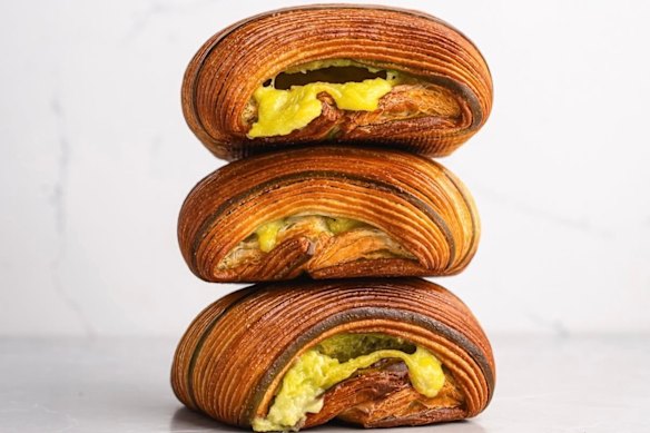 Pandan coconut pain suisse croissants.