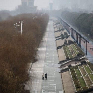 A near-deserted park in central China’s Wuhan in January 2020, when the city went into lockdown.
