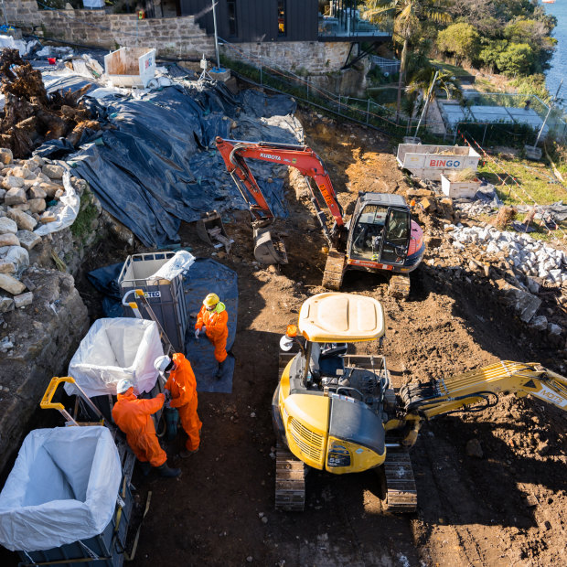 Workers at the Hunters Hill contamination site.