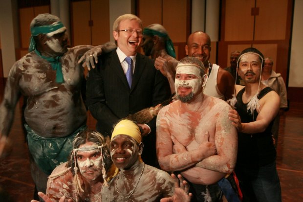 Then prime minister, Kevin Rudd, with dancers at the first Welcome to Country ceremony to open Parliament in 2008.