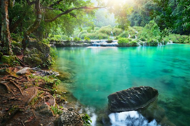 Turquoise pools at Semuc Champey in Cascades National Park, Guatemala.