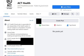 Queensland Health and ACT Health’s Facebook pages have been banned, while NSW Health and Victoria Health’s pages remain active.