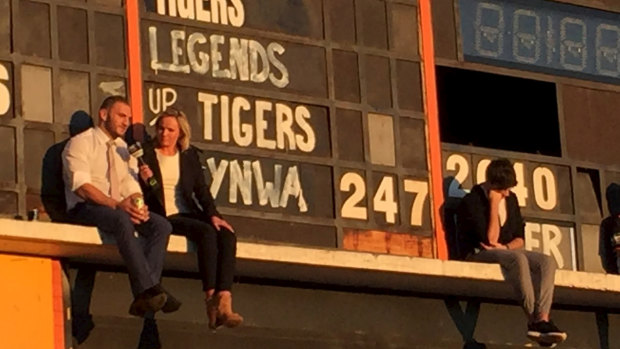 Another round: Robbie Farah is interviewed on the Leichhardt Oval scoreboard following what was thought to be his final farewell.
