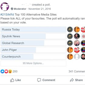 Poll of favourite "alternative media" sites, with top entrants from Russia.