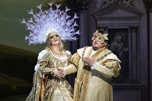 Diego Torre as Ernani and Natalie Aroyan as Elvira in Opera Australia’s Ernani.