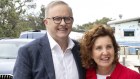 Prime Minister Anthony Albanese and the new member for Dunkley, Jodie Belyea, on their way to Oliver’s Corner cafe in Frankston on Sunday morning.