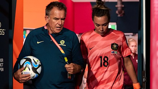 Tony Franken and Matildas goalkeeper Mackenzie Arnold, who he says has taken her game to a new level in the past 12 months.