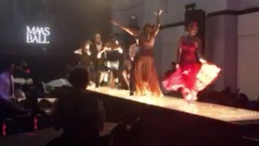A still from the video showing guests dancing on night of the Powerhouse Museum's Fashion Ball.